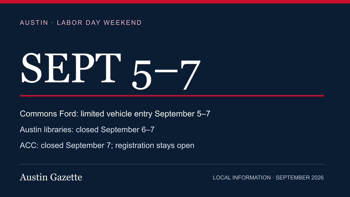 Austin Labor Day weekend: Commons Ford parking limits and library closures — Austin news photo