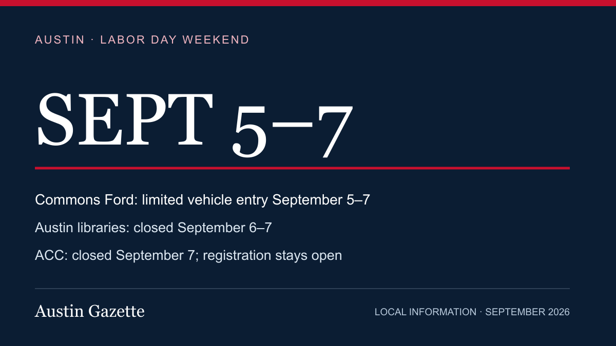 Austin Labor Day weekend: Commons Ford parking limits and library closures — Austin news photo